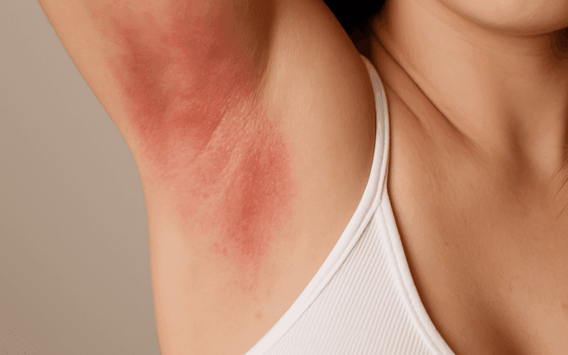 Podrażniona kobieca pacha po użyciu konwencjonalnego dezodorantu – potrzeba zmiany na naturalny dezodorant